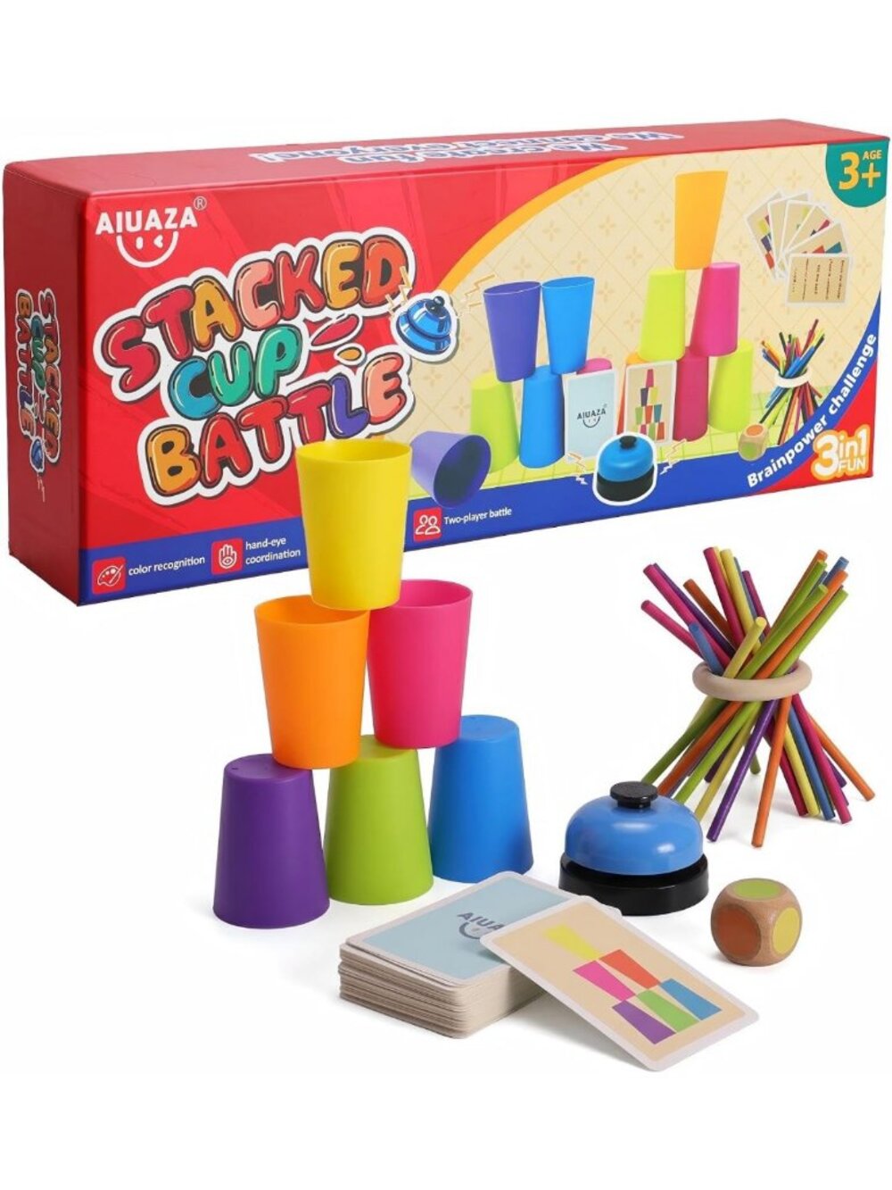 AIUAZA 3-in-1 Stacked Cup Battle Game for Kids, Speed Stacking Cup Challenge